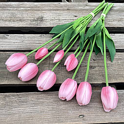 Штучний тюльпан бутон гелеві, латекс пучок 44 см 5 гілок рожевий
