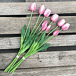 Штучний тюльпан бутон гелеві, латекс пучок 44 см 5 гілок рожевий, фото 2