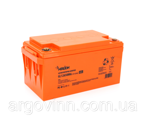 Акумуляторна батарея MERLION GL12650M6 12 V 65 Ah (348 x 168 x 178), 18.6 кг Orange Q1/48
