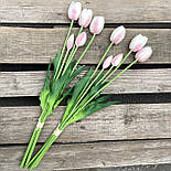 Штучний тюльпан бутон гелеві, латекс пучок 44 см 5 гілок ніжно рожевий, фото 2