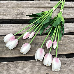 Штучний тюльпан бутон гелеві, латекс пучок 44 см 5 гілок ніжно рожевий