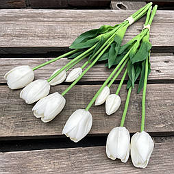 Штучний тюльпан бутон гелеві, латекс пучок 44 см 5 гілок білий