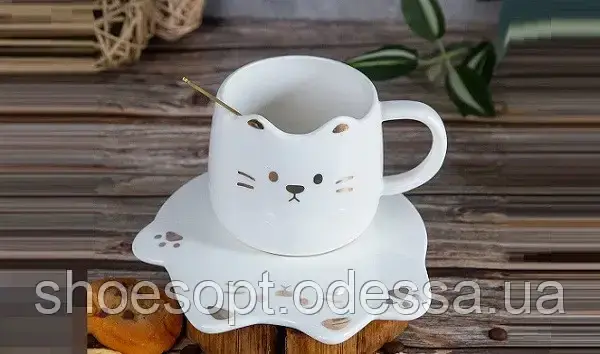 Чашка Котик набор с блюдцем