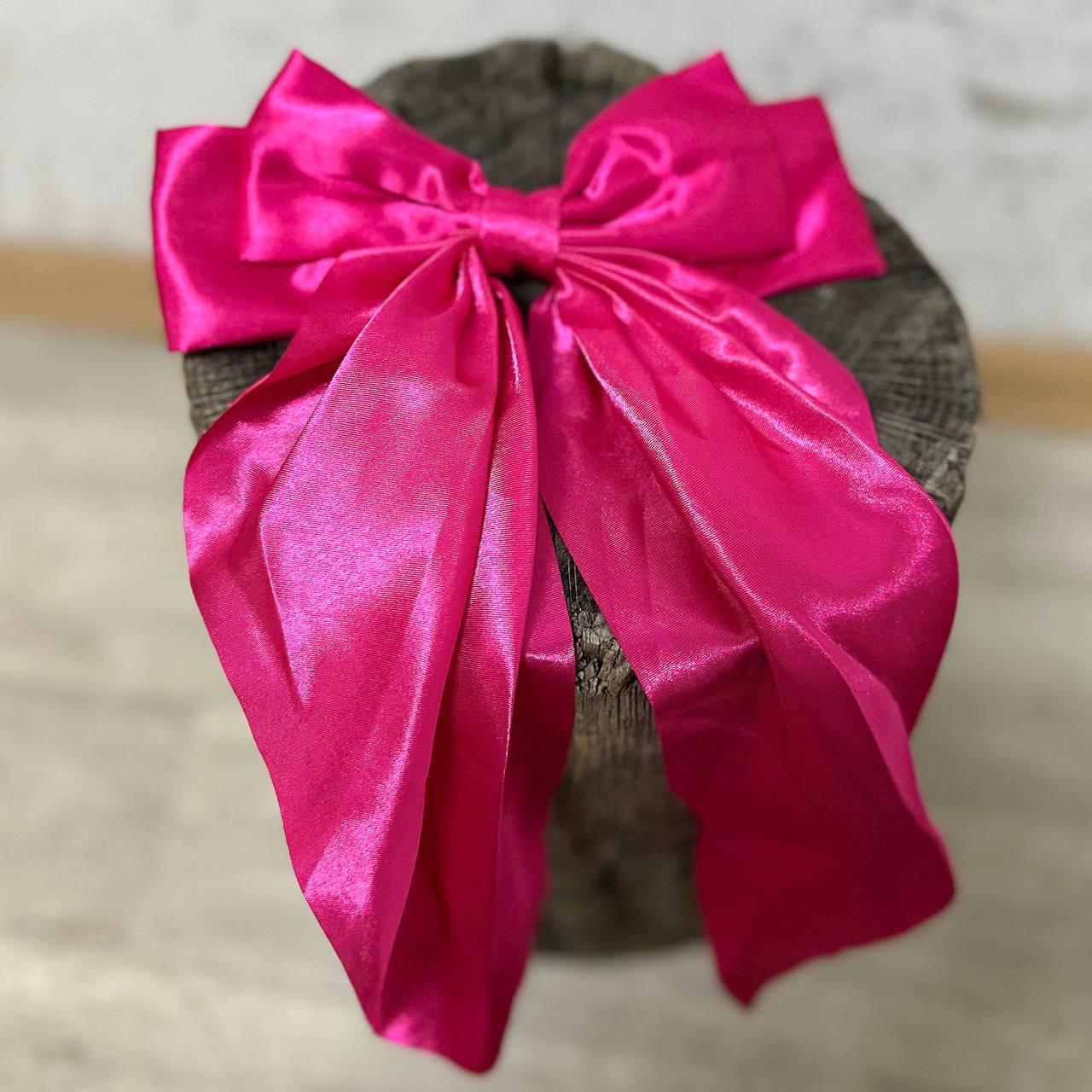 Заколка-автомат для волосся бант довгий малиновий зі стрічками