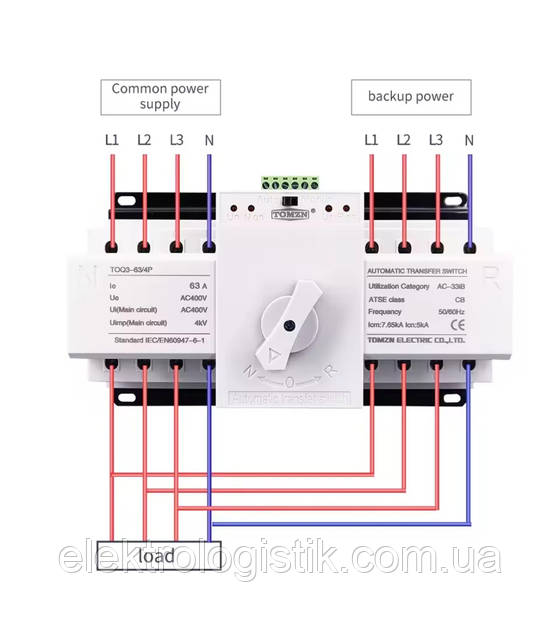 リュンヌページ Автоматичний ввід резерву АВР TOMZN TOQ3-63/4P 63A 4P 380V ATS