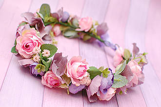 Вінок для волосся/віночок на голову з квітами рожево-фіолетовий 762