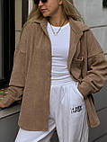 Кавова вільна жіноча вельветова сорочка, фото 4