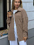 Кавова вільна жіноча вельветова сорочка, фото 7