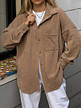 Кавова вільна жіноча вельветова сорочка, фото 5