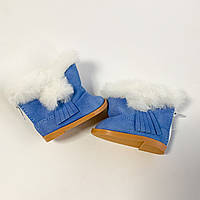 Чобітки для ляльки з хутром і бахромою 7*4 см Блакитні