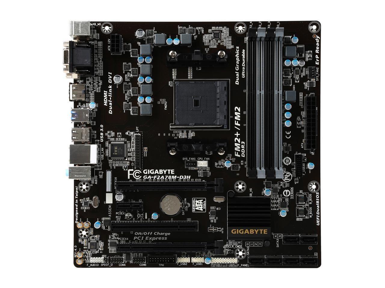 Плата AMD під Socket FM2+ GIGABYTE GA-F2A78M-D3H на DDR3 / SATA 3/ USB 3.0 / HDMI Тримає до A10-8750