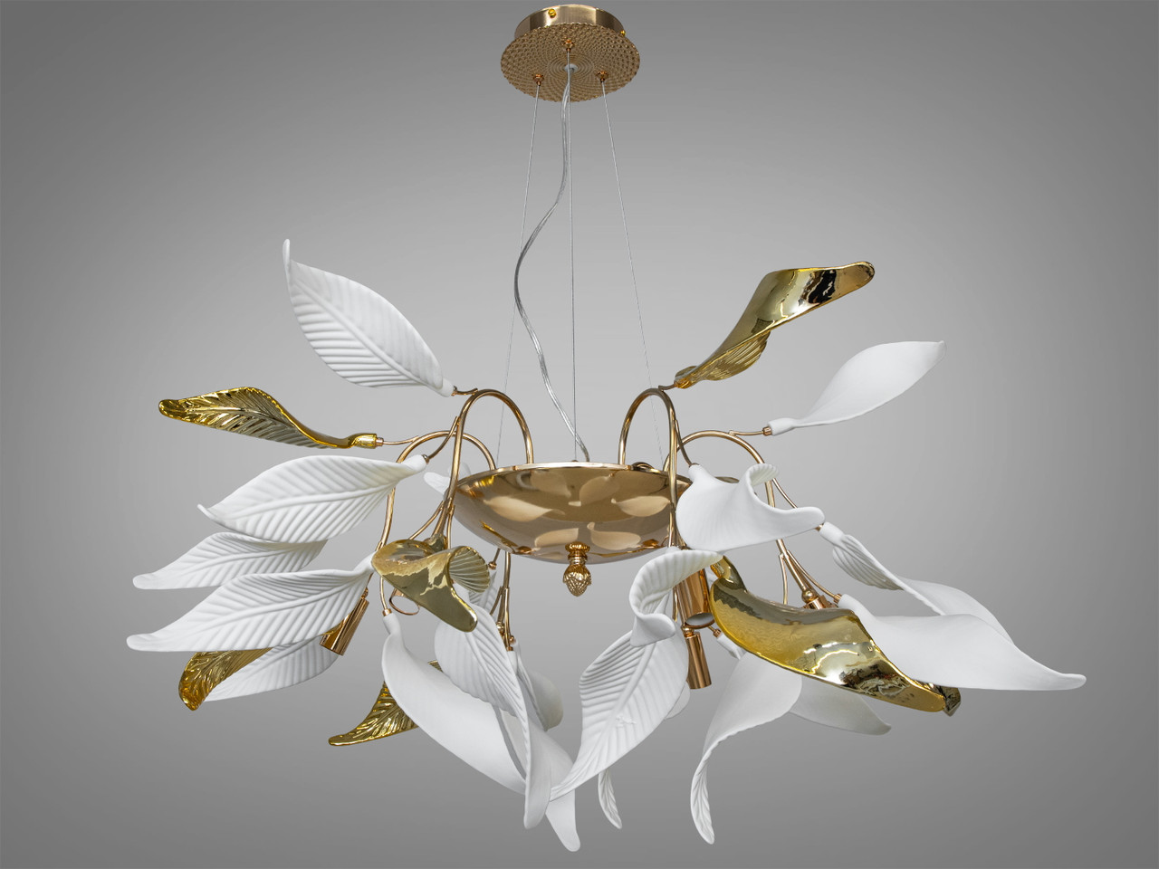 Люстра з порцеляновими елементами у вітальню, золото, на 6 ламп 7209-6PGD-LS