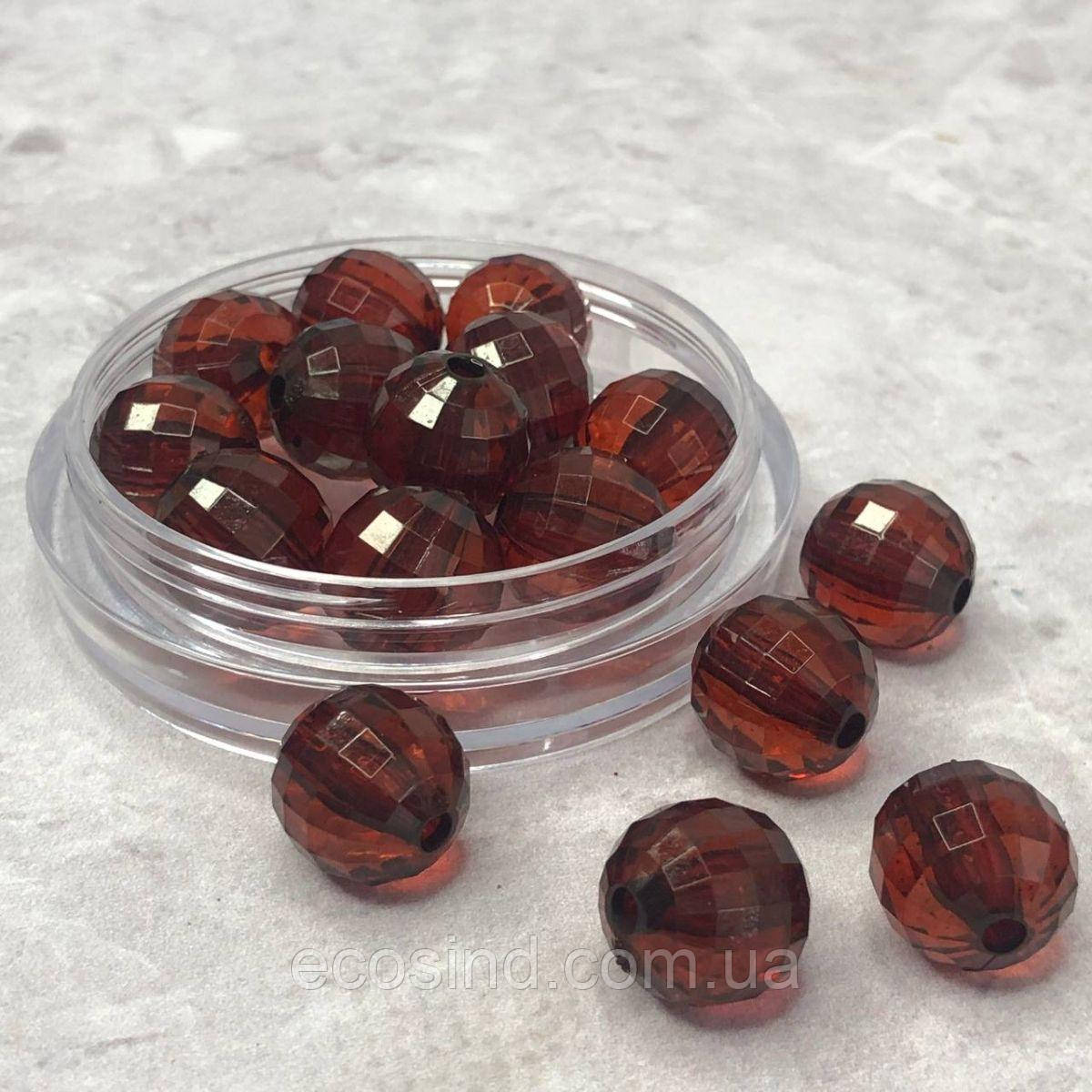 Ø14 мм Намисто гранована пластик #116 - коричневий прозорий, фото 1