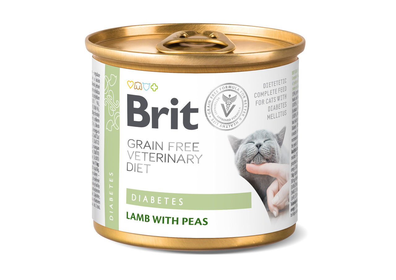 Вологий корм Brit VetDiets Diabetes для котів при цукровому діабеті з ягням та горошком, 200 г