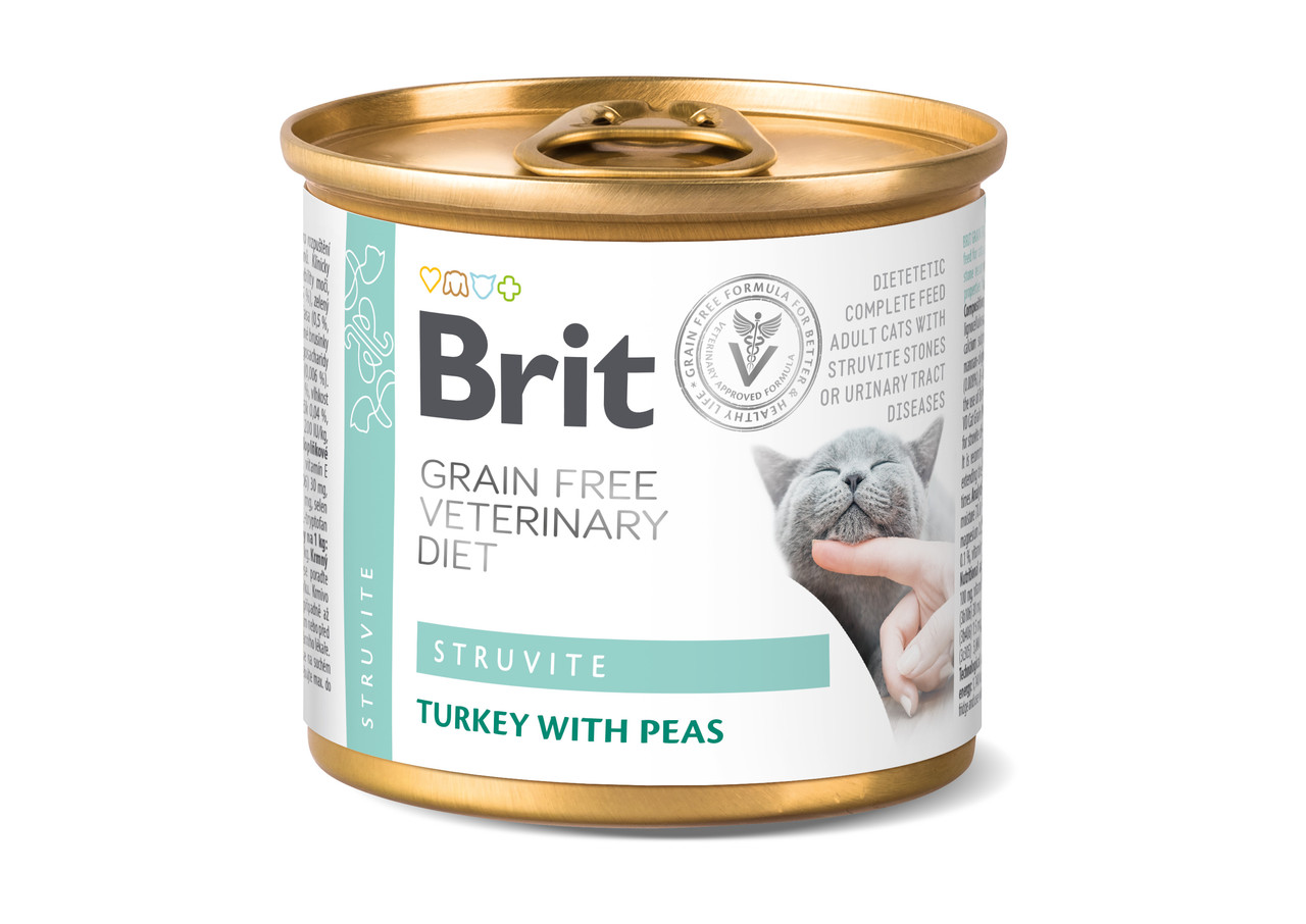 Вологий корм Brit VetDiets Struvite для котів, при лікуванні та профілактики сечокам'яної хвороби з індиком та горошком, 200 г