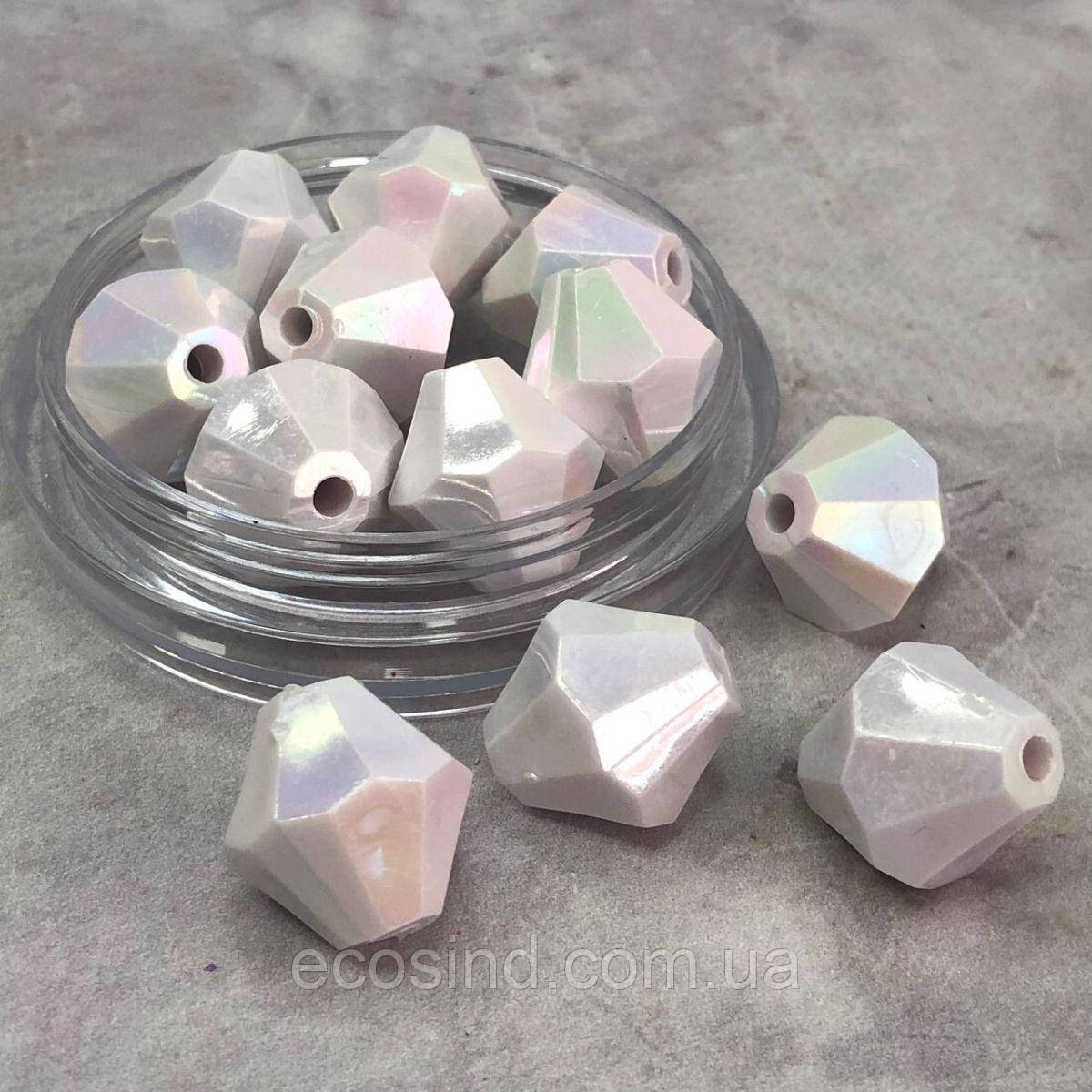 Ø18 мм Намисто біконус пластик #002/12 - білий перламутр, фото 1