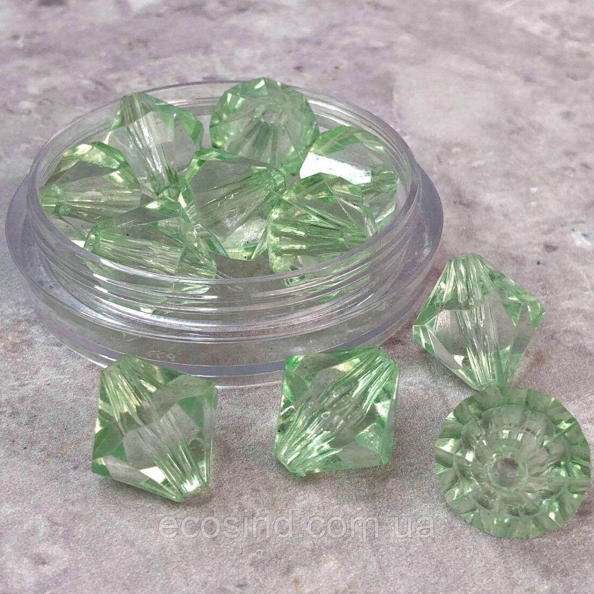 Ø18 мм Намисто біконус пластик - салатовий прозорий, фото 1