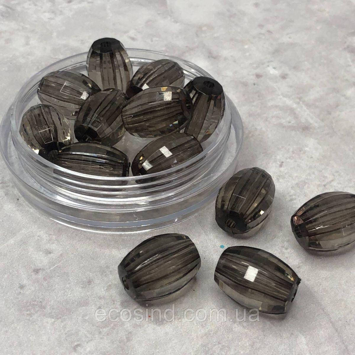 (20 грам) Намистини пластик Ø10 мм, Колір - графіт прозорий, фото 1