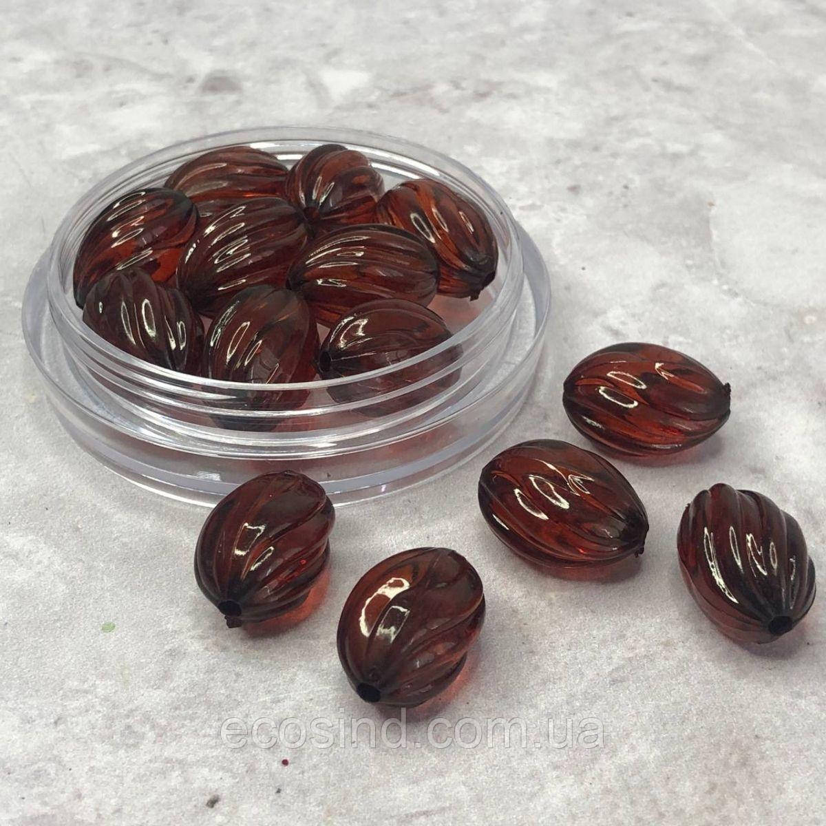 Ø19х13 мм Намисто грановане пластик #018, - коньячний, фото 1