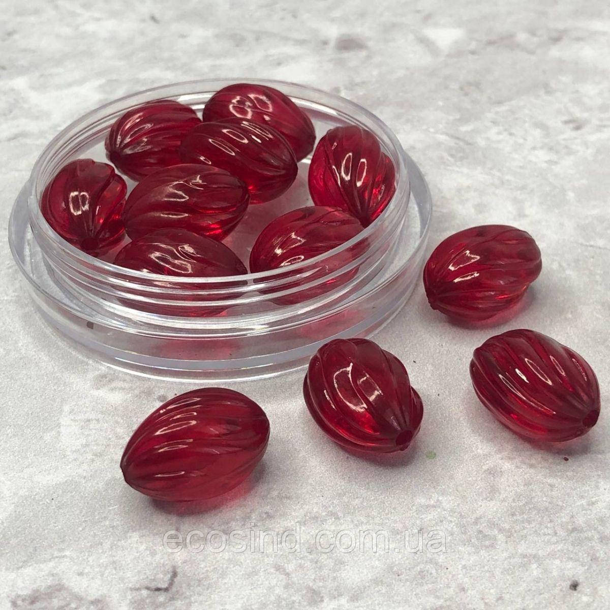 Ø19х13 мм Намисто гранована пластик #018, - червоний, фото 1