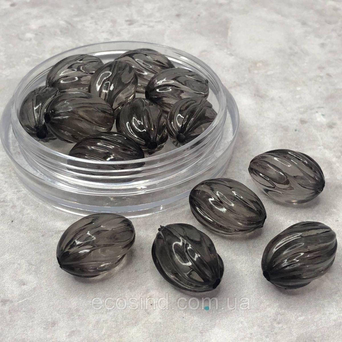 Ø19х13 мм Намисто грановане пластик #018, - чорний прозорий, фото 1