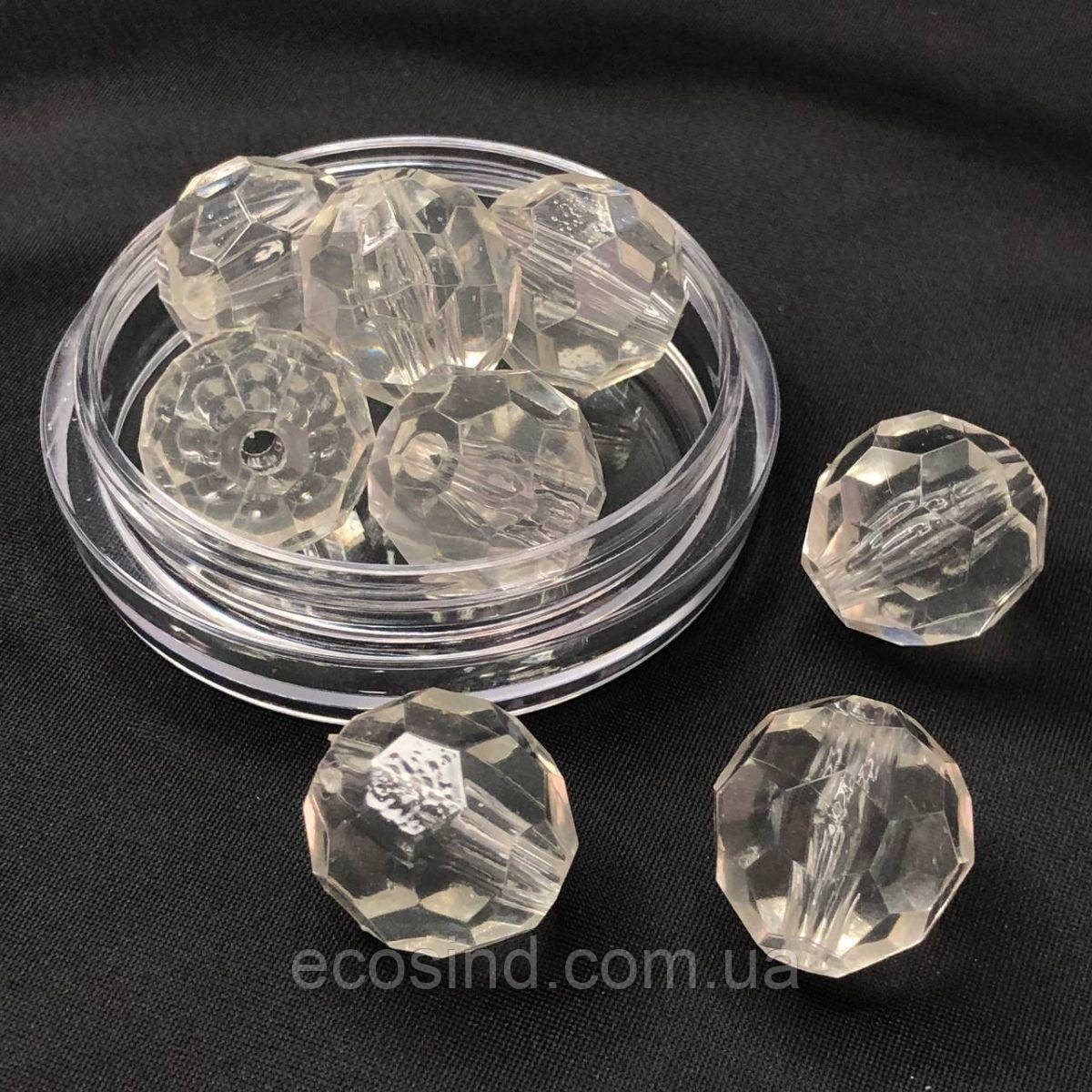 Ø20 мм Намисто гранована пластик - прозорий, фото 1