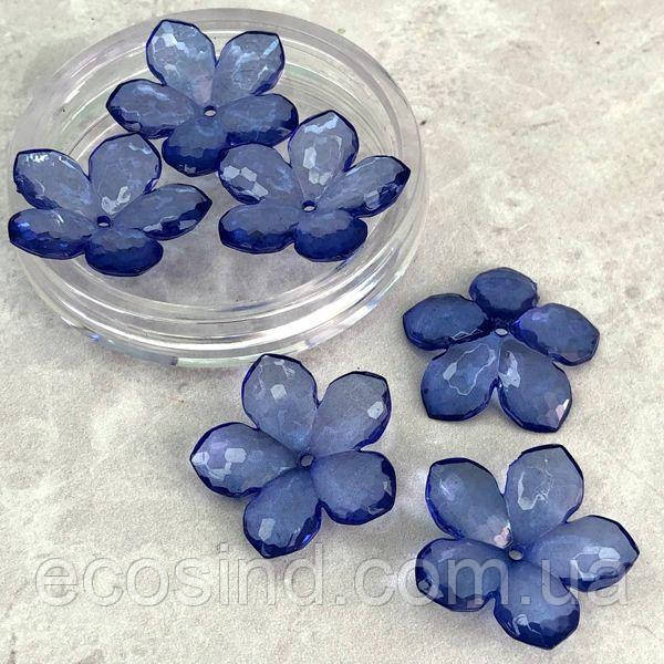 Ø29 мм Намисто пластик Квітка, - синій прозорий, фото 1