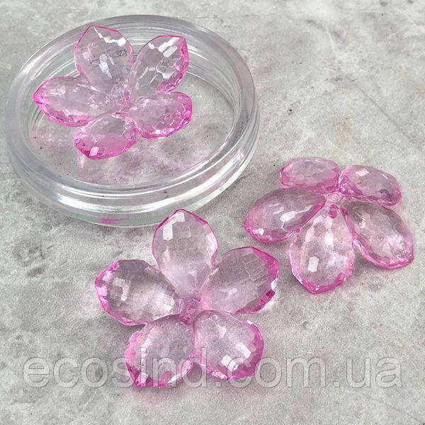Ø38 мм Намисто пластик Квітка, #5021 - рожевий прозорий, фото 1