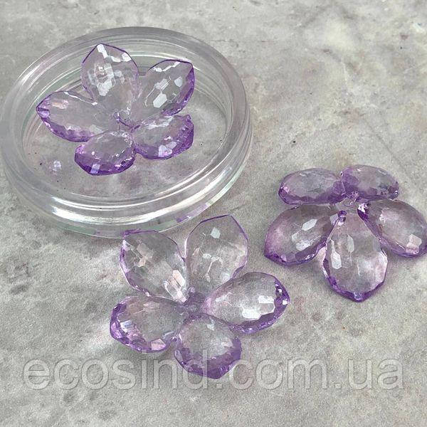 Ø38 мм Бусин пластик Квітка, #5021/144 - бузковий прозорий, фото 1