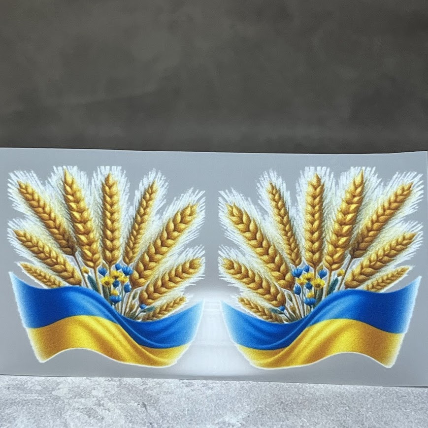 ТермоНаклейка - Золоті колоски пшениці -Прапор (арт 017809), розмір 3,8*3,8 см (однієї наліпки), 1 пара, Різнокольоровий, фото 1