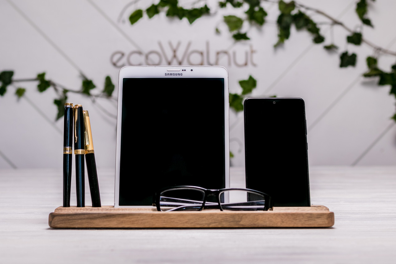 Дерев'яний настільний органайзер для ручок окулярів планшета телефона