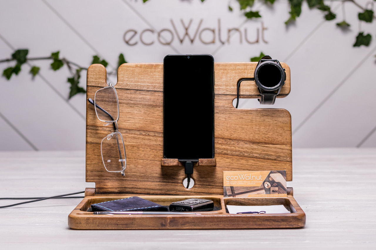 Органайзер для телефона та годинника Samsung Дерев'яний оригінальний аксесуар, фото 1