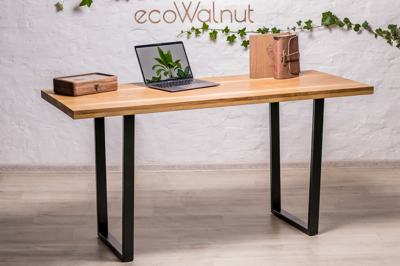 Офісний стіл EcoWalnut із дуба в стилі лофт Обідній кухонний дубовий стіл із металевими ніжками, фото 1