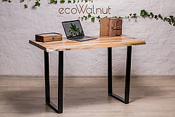 Письмовий дизайнерський дерев'яний стіл із живими краями з горіха в стилі лофт із металевими ногами