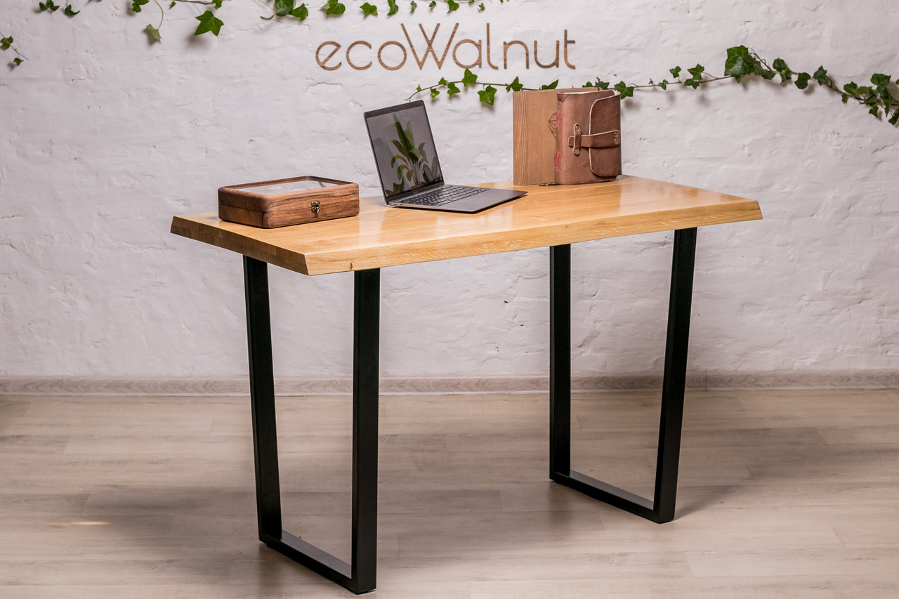 Дубовий офісний письмовий стіл із живими краями та металевими ніжками в стилі Лофт