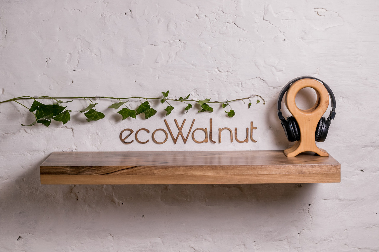 Полиця прихованого монтажу із прямокутним краєм із горіха, фото 1