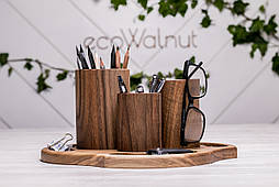 Настільний органайзер - підставка для канцелярії «Вулкан» із горіха з індивідуальним логотипом