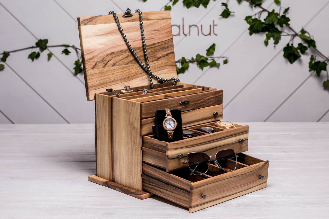 Органайзер для прикрас із дерев'яною кришкою та гравіюванням Міні комод Косметичка для аксесуарів
