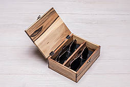 Дерев'яний футляр для 2 пар окулярів із дерев'яною кришкою з логотипом Коробочка для зберігання окулярів