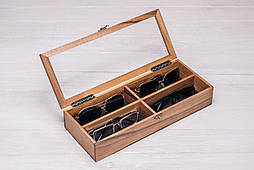 Дерев'яний футляр органайзер для 4 пар окулярів зі скляною кришкою з логотипом