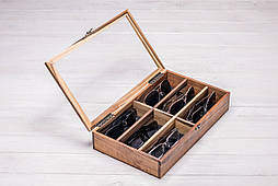 Дерев'яний органайзер для 6 пар окулярів зі скляною кришкою з логотипом Футляр Підставка для окулярів