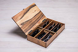 Дерев'яний футляр органайзер для 6 пар окулярів із дерев'яною кришкою з логотипом Підставка для окулярів