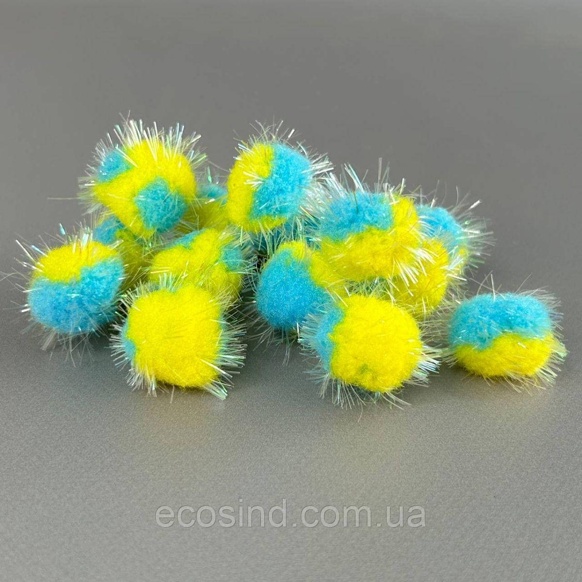 Помпон велюровий 2 см - жовто-блакитний, фото 1