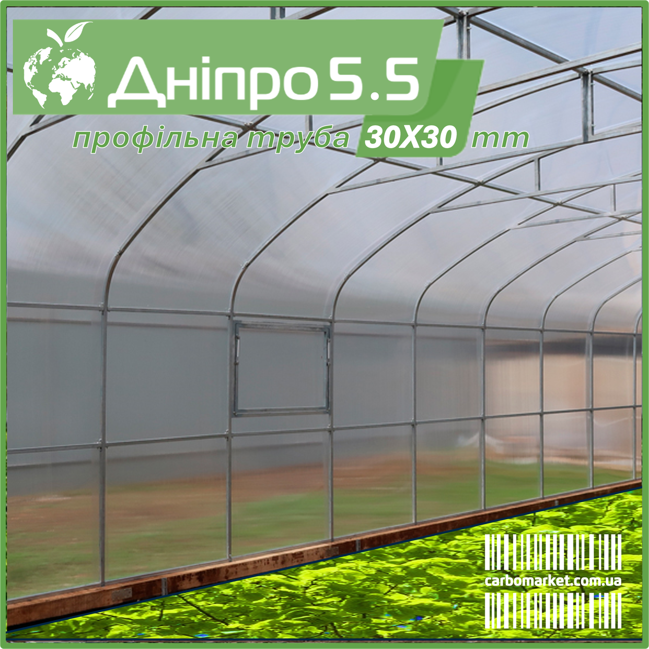 Теплиця "Дніпро-5.5" 5.5х8 м / профільна труба 30Х30 мм / стільниковий полікарбонат 6 мм, фото 1