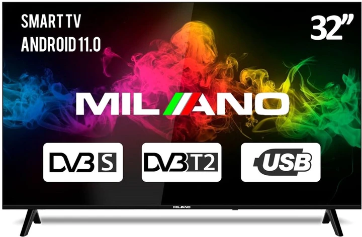 Телевізор Milano 32HDT2S12N24 718x63x419 мм Телевізор на андроїді Телевізор на ніжках 32 дюймовий телевізор
