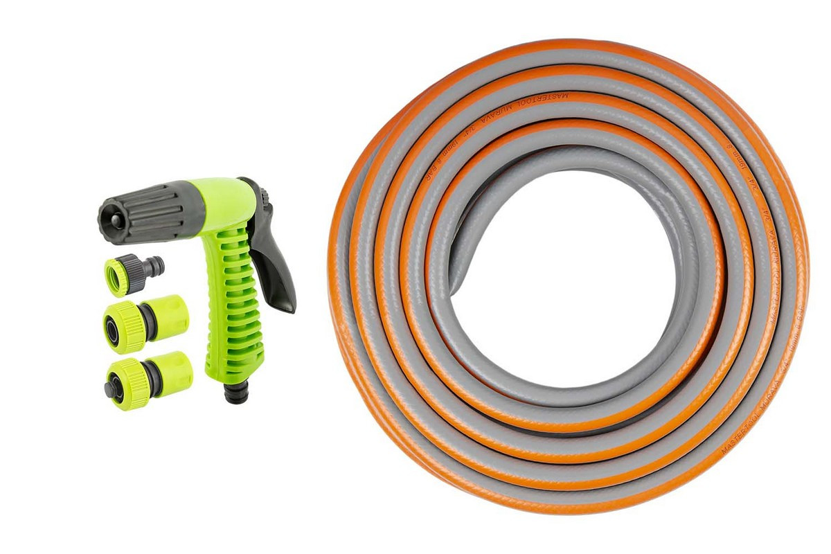Шланг садовий для поливання MASTERTOOL "MURAVA" 3⁄4" 25 м з комплектом під'єднання сірий 92-1062SET, фото 1