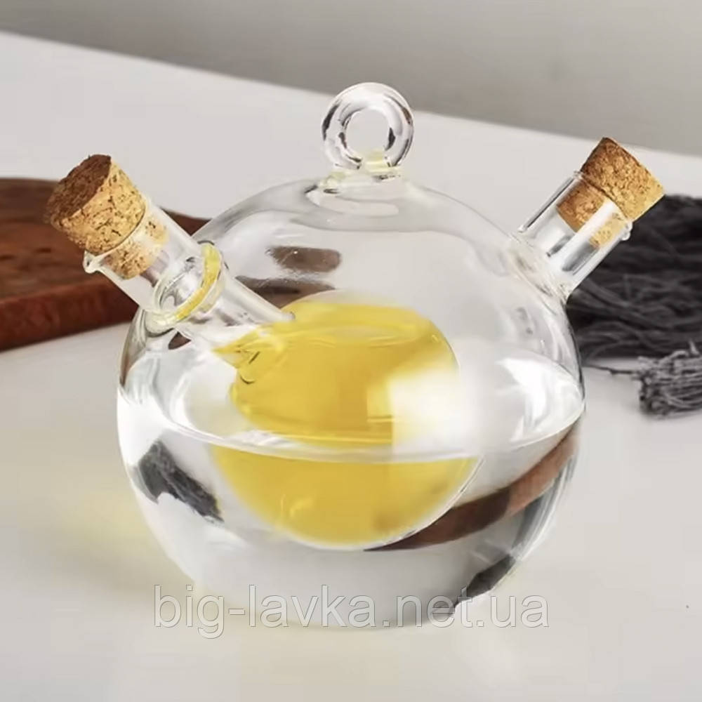 Скляна баночка для олії з 2 пробками 10x11 см прозорий, фото 1