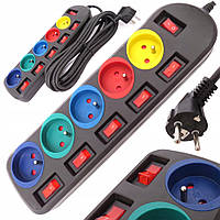 3 метри подовжувач 5 розетки з перемикачем чорної гілки Kraft&Dele KD4001-cz