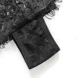 Жіночий комплект білизни чорного кольору ліф топ із зав'язкою на шиї, трусики та спідниця пояс, фото 8