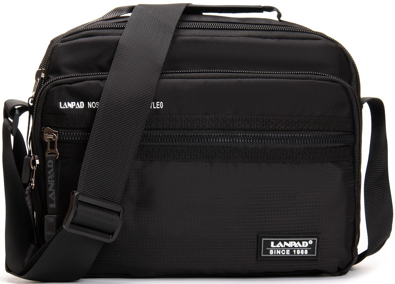 Сумка чоловіча тканинна чорна на плече середня з нейлону один відділ і дві кишені 19х26х11 см Lanpad 8648